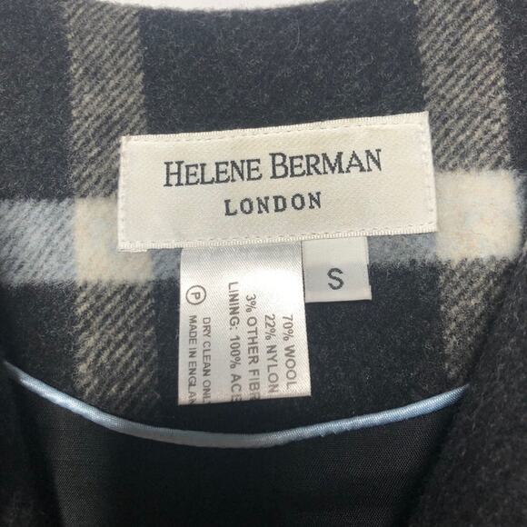 Helene Berman Plaid Wool Coat Oversized Gray S - Picture 11 of 14